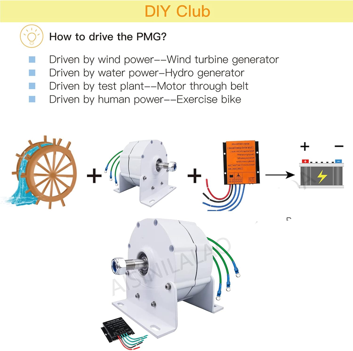 12000W 3 Phase Gearless Permanent Magnet Generator, 12V 24V 48V 220V Low RPM with Controller Permanent Magnet Alternator for Wind Water Turbine