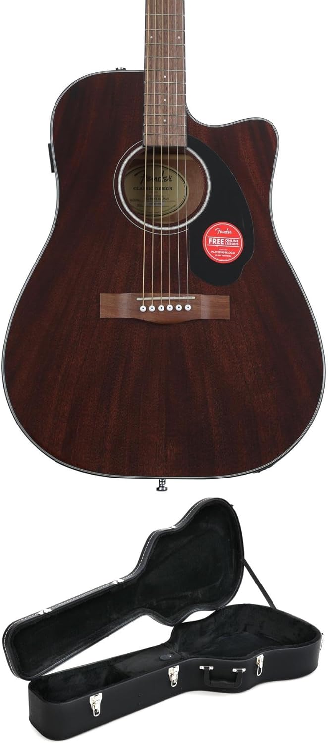 Fender CD-60SCE All Mahogany Acoustic-Electric Guitar Bundle - Includes Hard Case & Rich Natural Sound - Perfect for Beginners & Pros