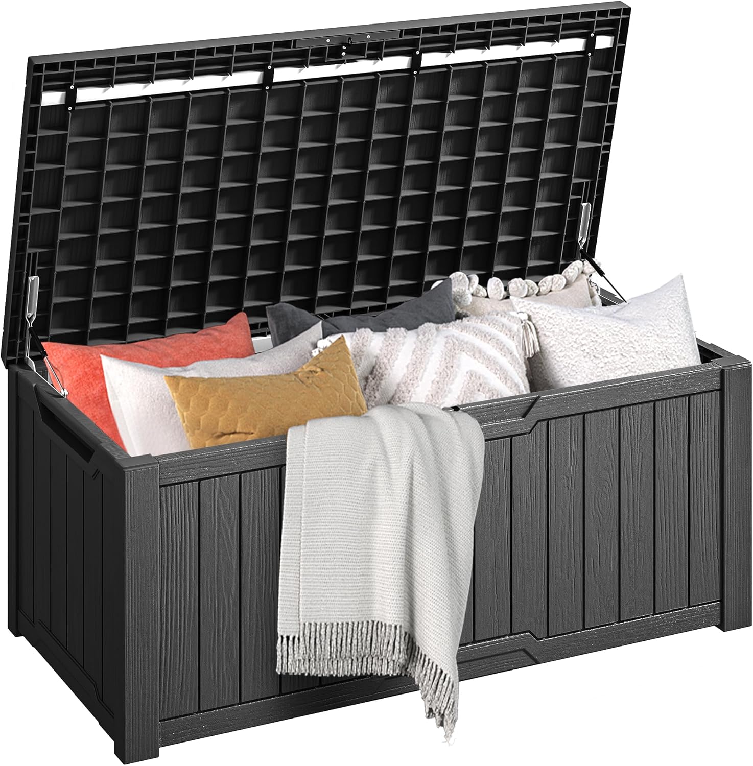 DWVO 120 Gallon Outdoor Storage Deck Box, Weather-Resistant Resin, Versatile for Patio Furnishings, Outdoor Cushions, Garden Tools, and Sports/Pool Gear (Black)