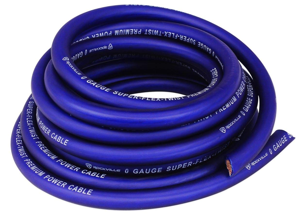 Rockville RXC4D Bundle: 4 Farad Digital Car Audio Power Capacitor with Blue LED Voltage Display, RWK01 0 Gauge Complete Amplifier Wiring Installation Kit with RCA Cables, 2-Items