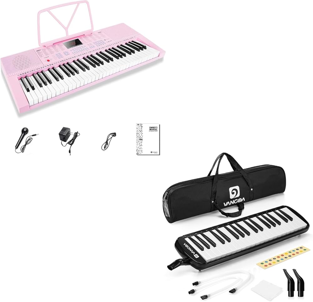 Vangoa VGK610 Piano Keyboard, 61 Mini Keys Portable Music Keyboard for Beginners Pink and 37 Key Melodica Musical Instrument