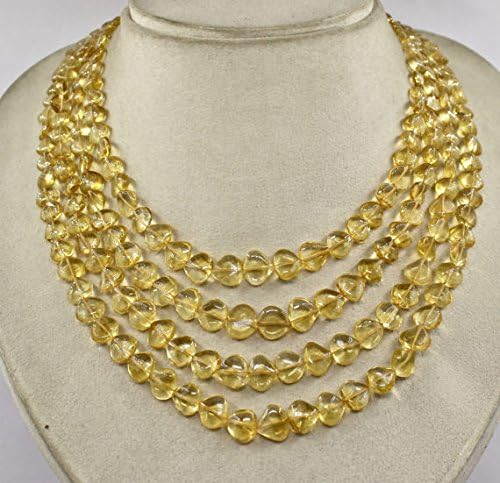 Natural CITRINE HEART SHAPED Beads Necklace 18 INCHES 5-10mm