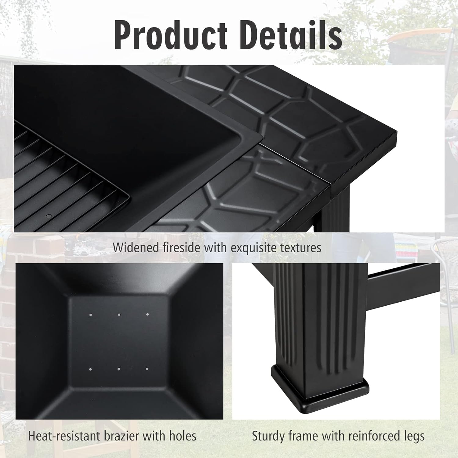 32 inch Outdoor Fire Pit, 3 in 1 Bonfire Wood Burning Fire Pit Table with Spark Screen, BBQ Grill, Poker, Rain Cover, Log Grate, Metal Bonfire Stove Firepit for Outside Backyard Patio