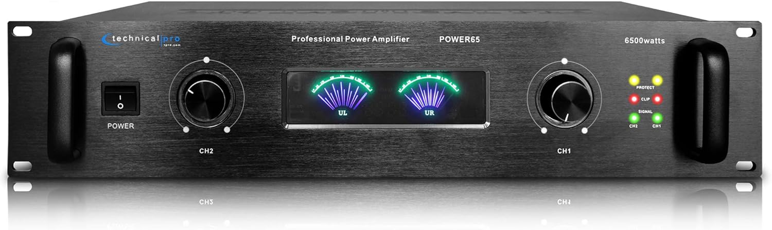 Technical Pro Professional Portable PA System, 2 Channel Digital Stereo Power Amplifier with 6500 Watts Power Audio Amplifier, for Home Speaker System