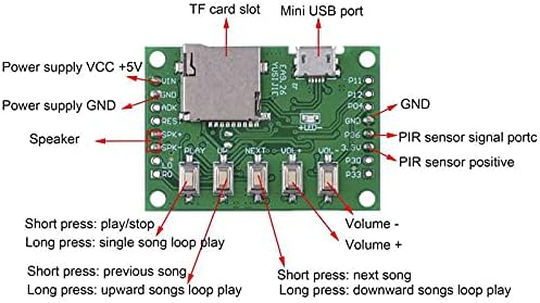 PIR Motion Sensor MP3 Player Module with USB/TF Card Support, Voice Recorder for DIY Audio Announcements, 10 Pack