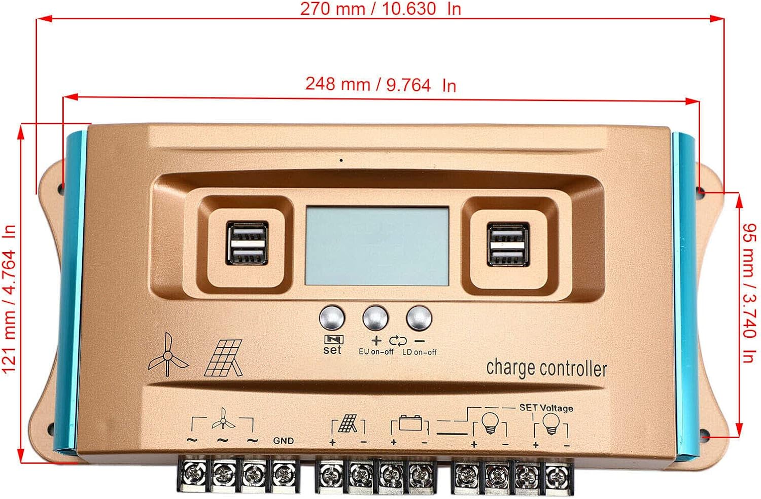 Solar Charge Controller MPPT Solar Panel Regulator Overcharge Protection for RV Home Systems 12V 24V 36V 48V 60V Lithium Battery PC Material (100A)