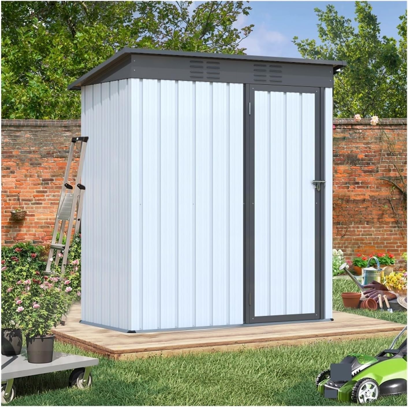Garden Sheds Outdoor Storage Shed, Galvanized Metal Garden Shed, with Lockable Door, Patio Lawn, Backyard Tool Storage Shed Outdoor Storage Sheds
