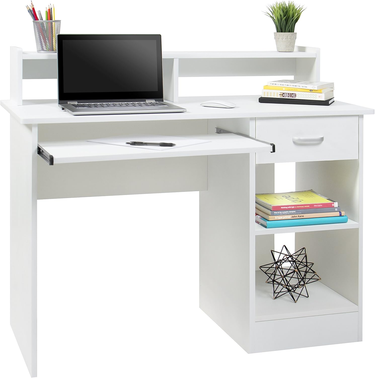 Best Choice Products Commercial Home Computer Laptop Work Station Desk Table w/Removable Shelf Divider, Open Back for Home, College, Office - White