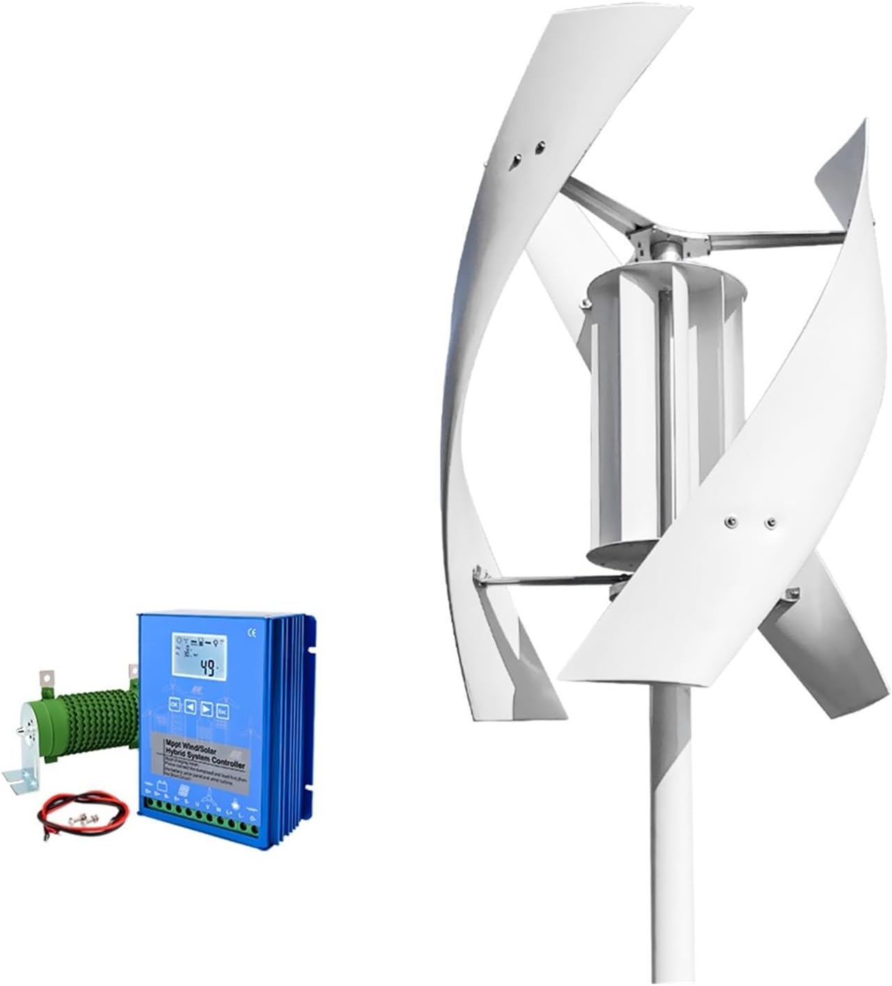 5KW Wind Turbine with Solar Panel Battery 5KW Vertical Axis Maglev Wind Turbine for Household Family with Controller Low Starting Speed for Home(MPPT Hybrid Control,48V)