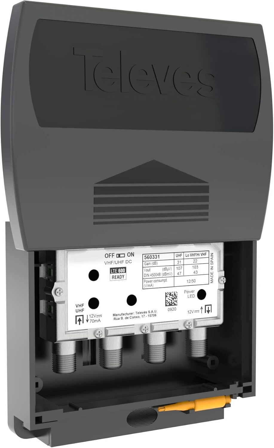 Televes 1-Input TForce Mast Amplifier with BOSS-Tech and “F” Power Supply Unit
