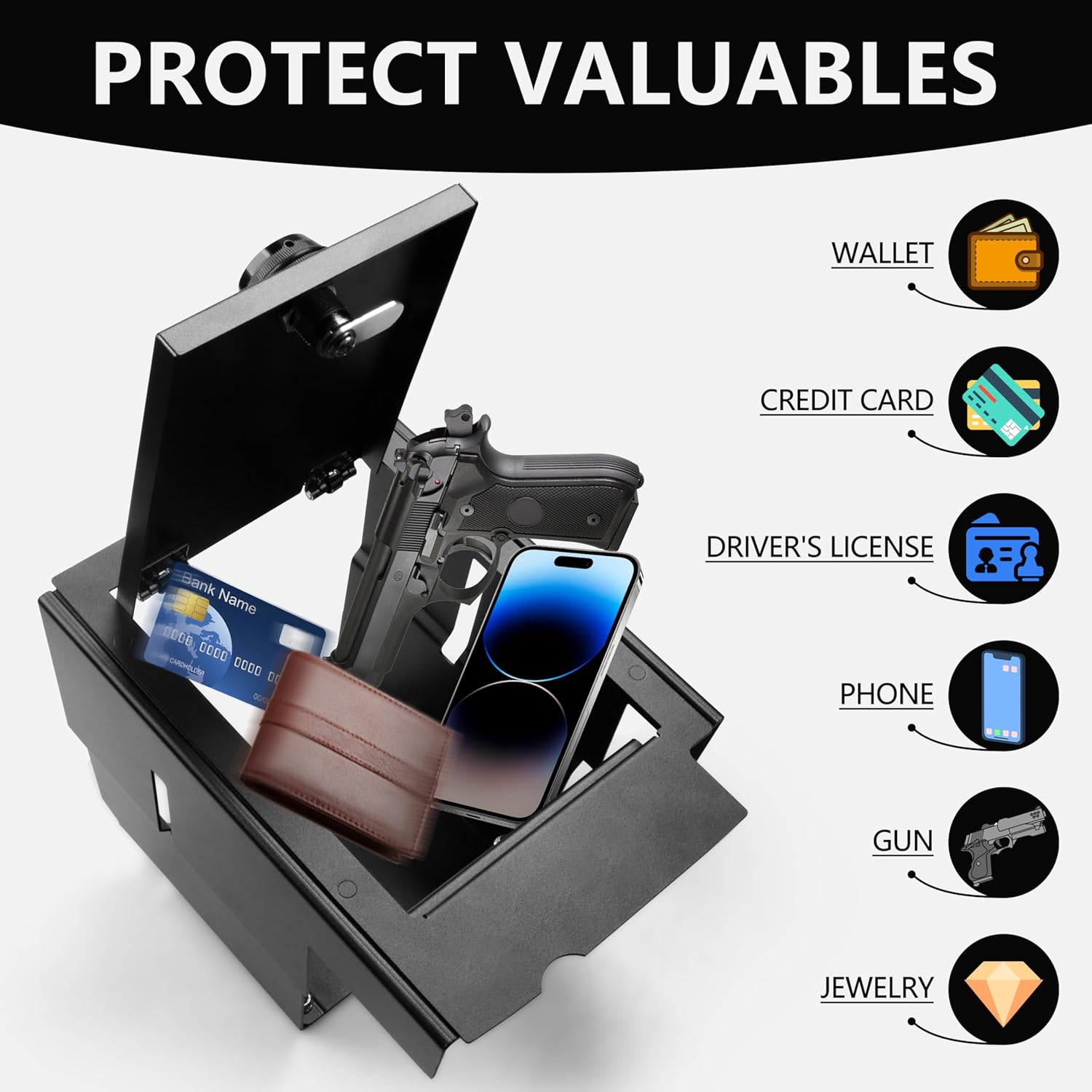 Center Console Safe Gun Safe Console Vault Lock Box for 2010-2020 Toyota 4Runner Accessories, Armrest Storage Box with 3 Digit Password Lock for 5th Gen 4runner Accessories