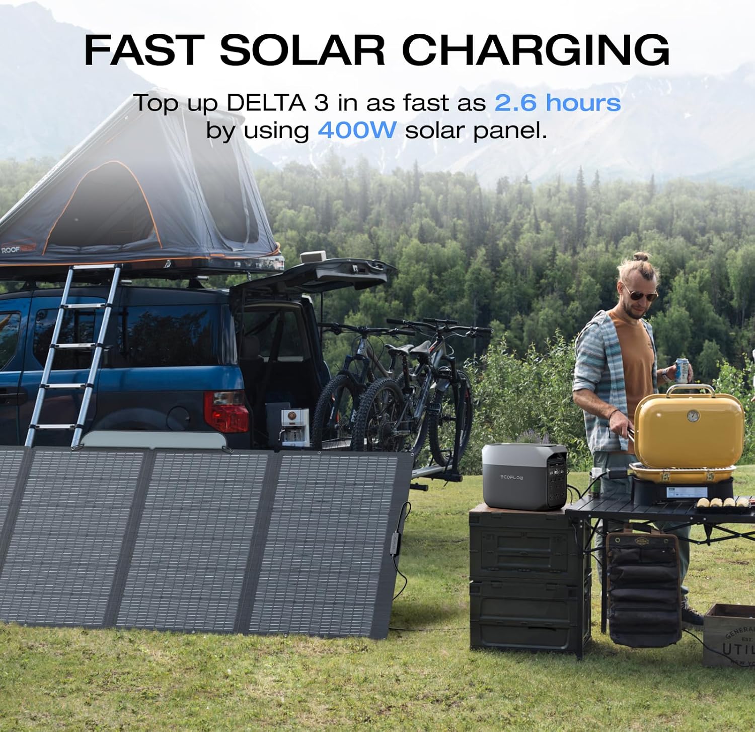 EF ECOFLOW Solar Generator Delta 3 1024Wh with 400W Solar Panel, LFP Battery Portable Power Station, 1800W AC/100W USB-C Output, 1Hr Fast Charge for Home Backup Power, Camping & RVs