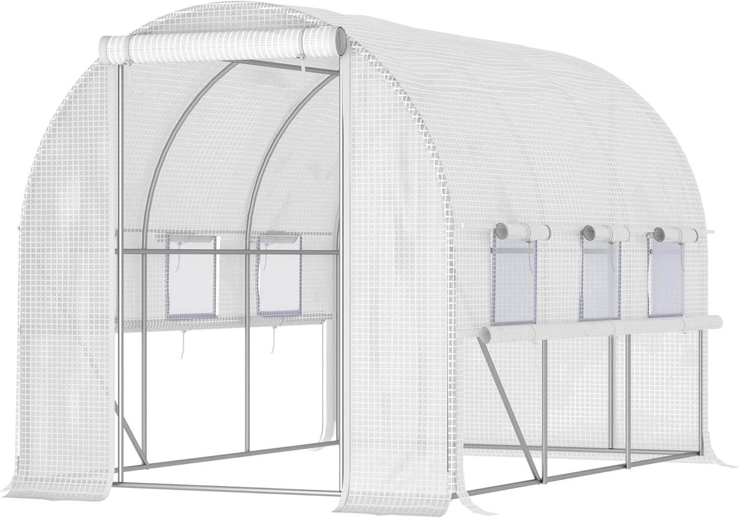 Kaimei 10' x 7' Walk-in Greenhouse, Outdoor Plant Grow Tent with Zippered Roll-Up Doors, Mesh Windows, & Sturdy Steel Frame - Extend Growing Season for Gardens & Seedlings