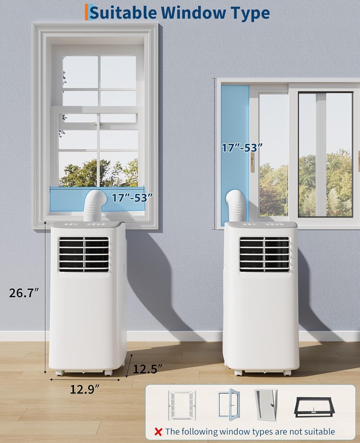 GarveeHome Portable Air Conditioner, 8000 BTU for Rooms up to 450 Sq. Ft., Remote & Auto Evaporation, Compact AC for Apartment.