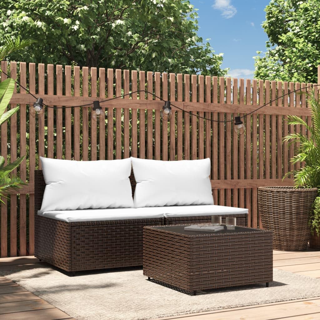 3 Piece Patio Lounge Set with Cushions Brown Poly Rattan,Chic Outdoor Patio Lounge Set: Durable and Stylish for Relaxation and Dining Patio Furniture & Accessories, Outdoor Seating