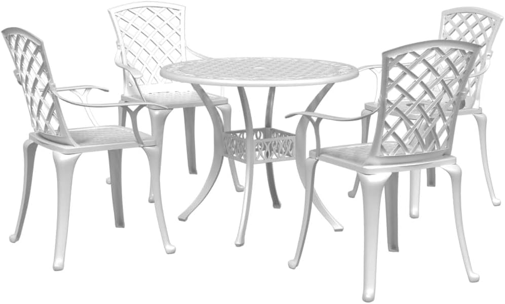 5 Piece Patio Dining Set White Cast Aluminum,Elegant Outdoor Dining Set: Durable Cast Aluminum for Patio, Garden, and More Furniture Sets for Patio, Lawn & Garden
