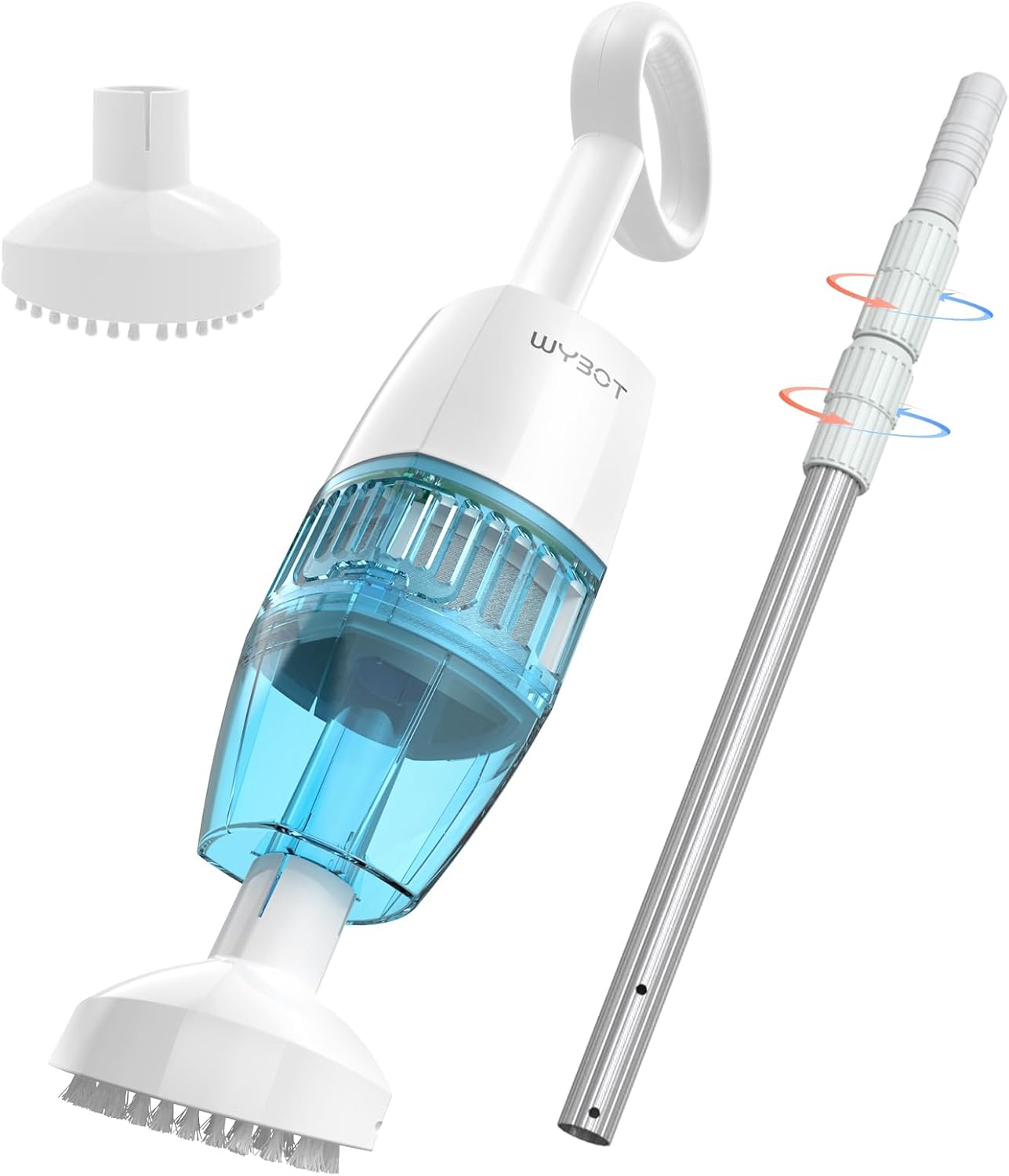 (2025 Upgrade) WYBOT Hyson 100 Handheld Pool Vacuum with Dual Suction Heads, Telescopic Pole, Deep Cleaning with 60 Mins Runtime, Hot Tub Vacuum Ideal for Above & Inground Pools, Spas