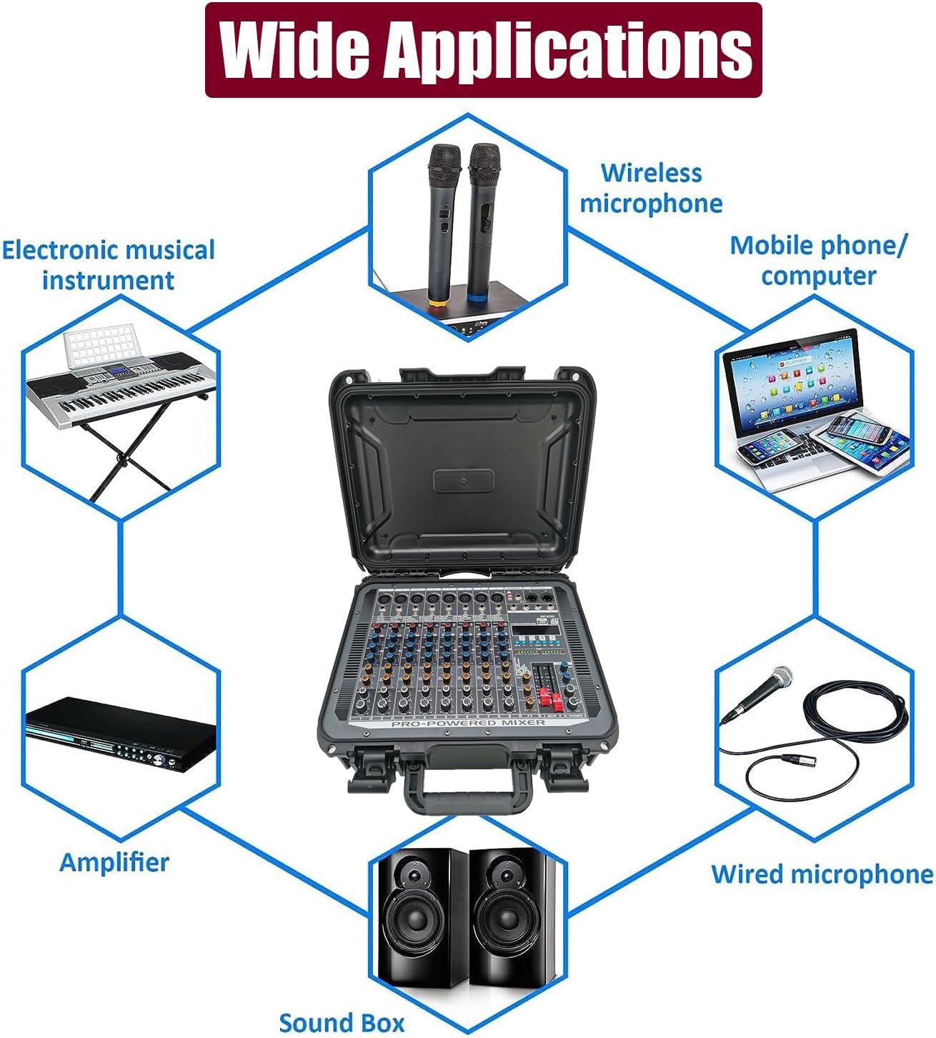 Mixers Audio 8 Channel Mixer Power Mixer Amplifier All-in-one Tool Box 350W*2 High Power 320 DSP Effects Studio Mixer with 48V Phantom Power Audio Set