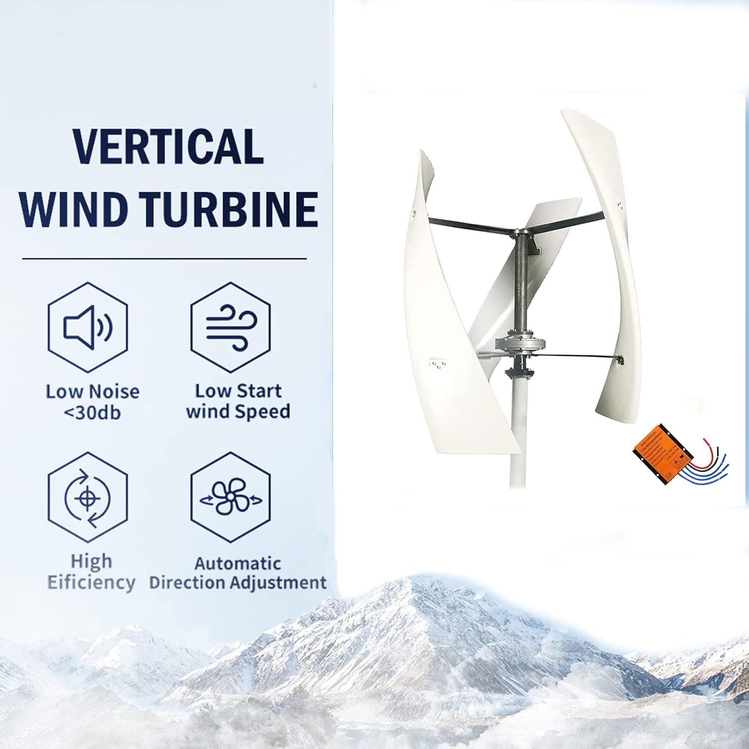 Wind Turbine 10000W 12V 24V 48V 220V White Vertical Wind Generator 3 Blade Wind Turbine with Controller Suitable for Street Lamps, Home Lighting