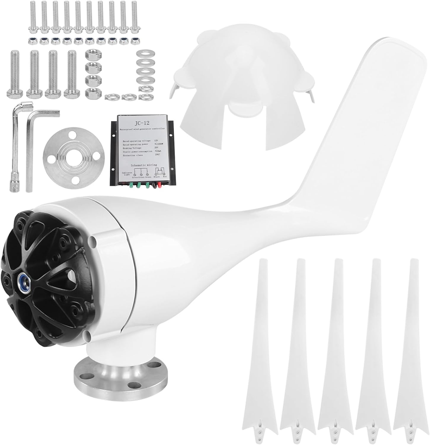 800W Windmill Generator, 5 Blade Small Wind Turbines Kit Industrial Energy Equipment (White 12V)