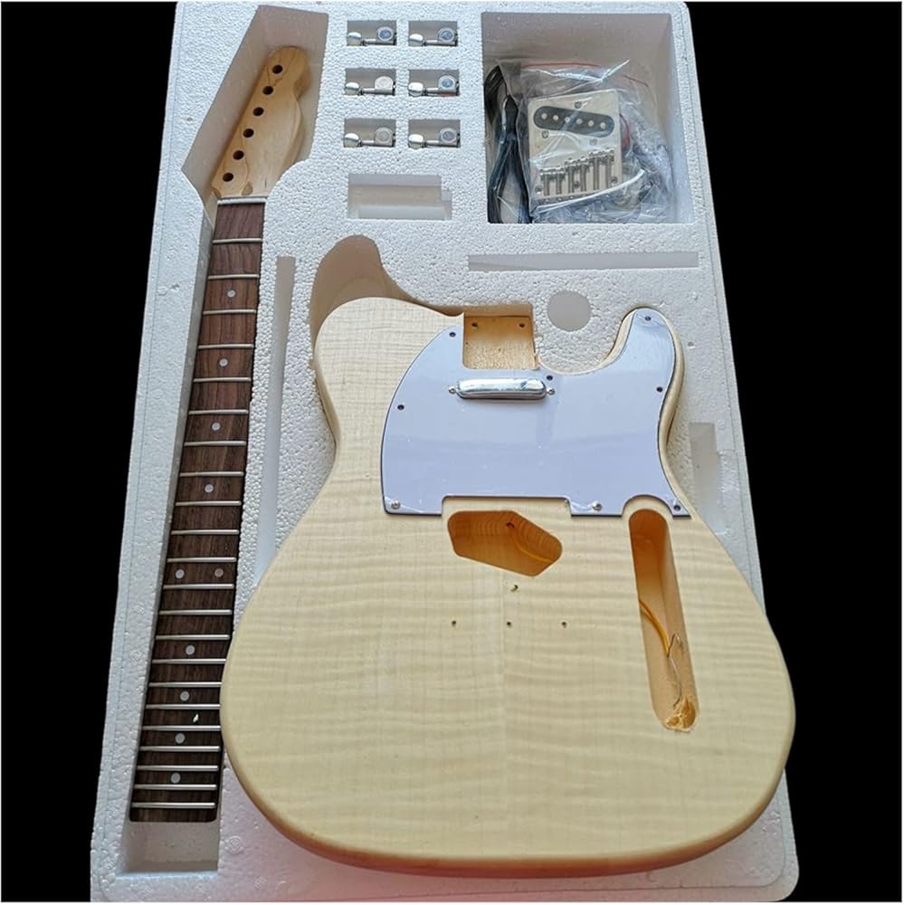 Maple Tiger Pattern Maple Electric Guitar Basswood Body Neck Rosewood Fingerboard DIY Combination DIY Guitar Kit (Color : 7)