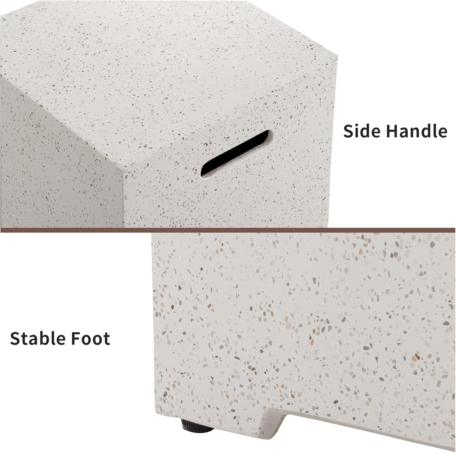 COSIEST Outdoor Terrazzo Hideaway Tank Table for Gas Fire Pits, Hides Standard 20lb 16-inch Propane Tank Cover w Side Handles