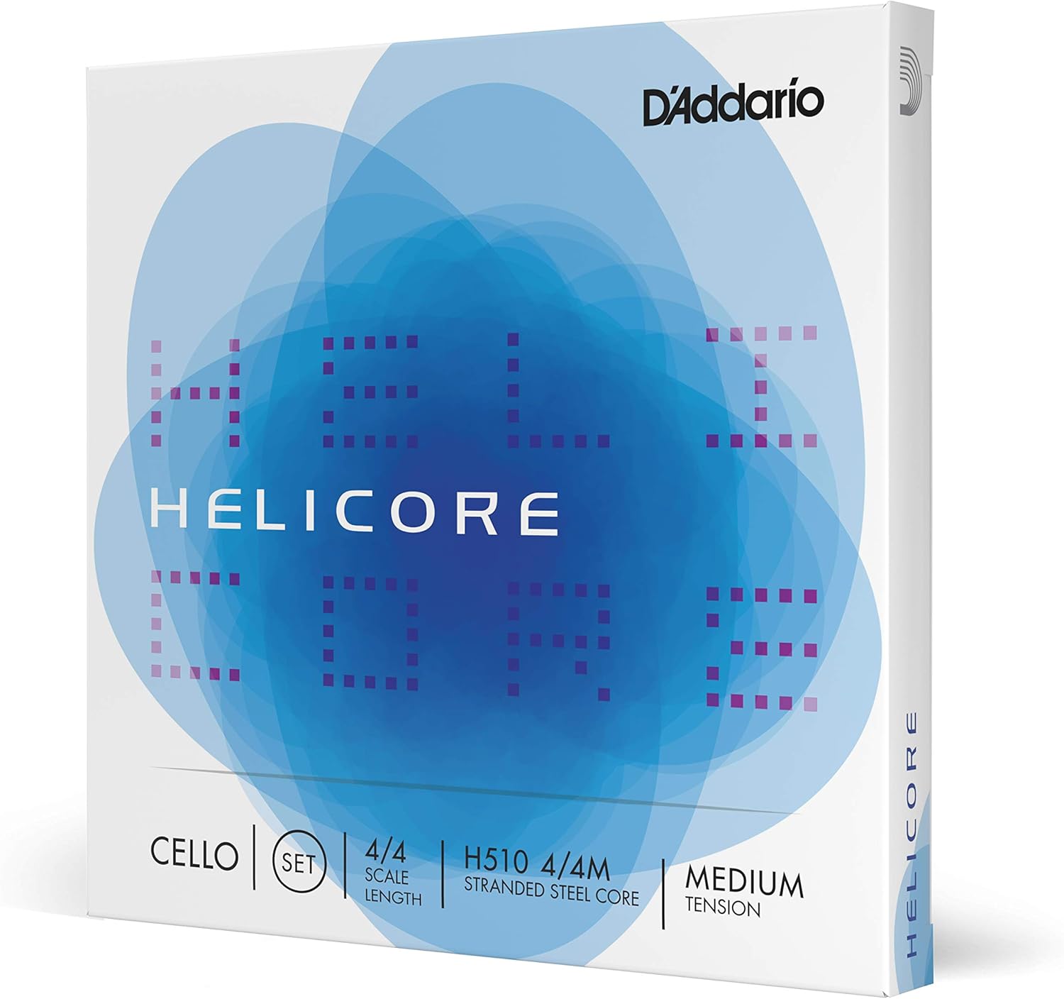 D’Addario H510 Helicore Cello String Set, 4/4 Scale Medium Tension (1 Set)– Stranded Steel Core for Optimum Playability and Clear, Warm Tone – Versatile and Durable – Sealed Pouch Prevents Corrosion
