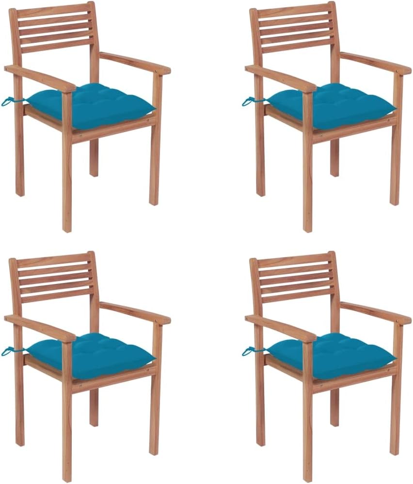 Patio Chairs 4 pcs with Light Blue Cushions Solid Teak Wood,Teak Patio Chairs: Durable, Stackable, and Stylish for Your Outdoor, Outdoor Furniture, Outdoor Chairs
