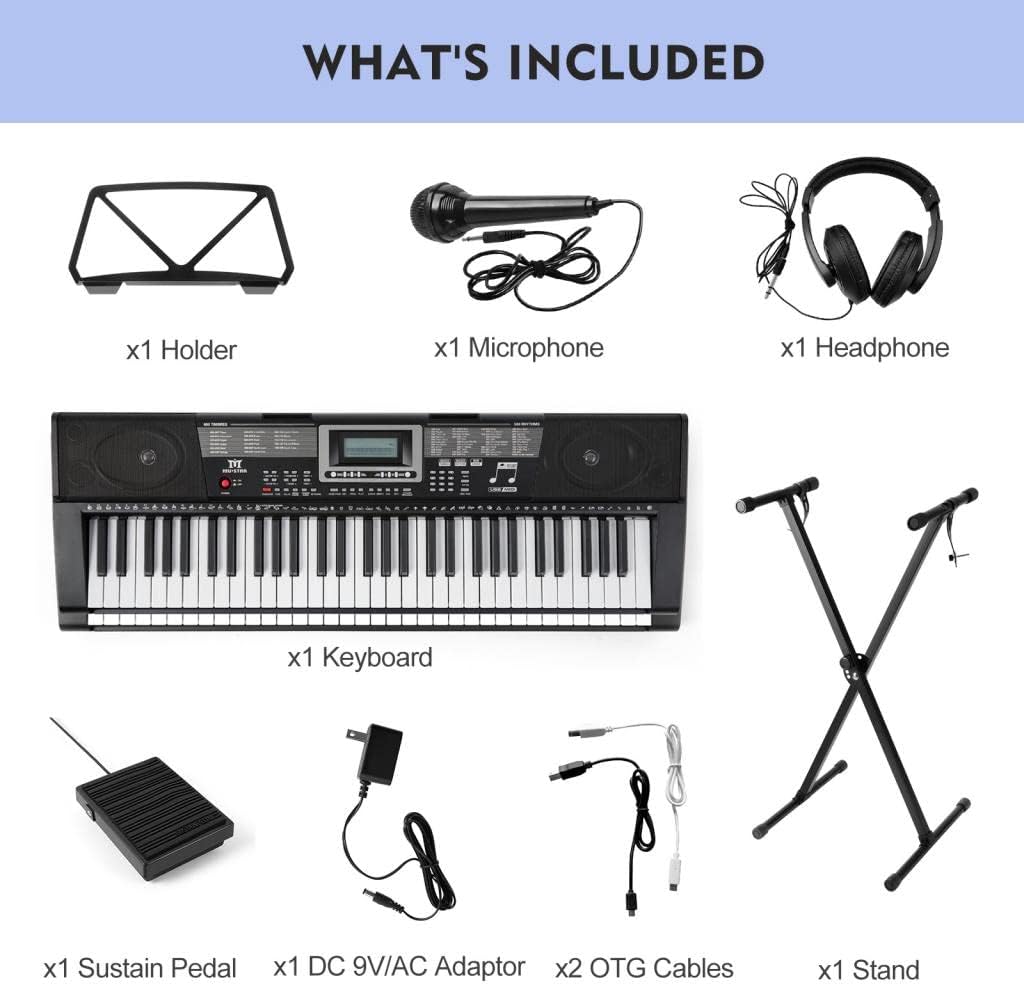 MUSTAR Piano Keyboard, 61 Key Keyboard Piano with Lighted Up Keys, Electric Piano Portable Piano Keyboard for Beginners with Stand, Sustain Pedal, Headphones, Microphone