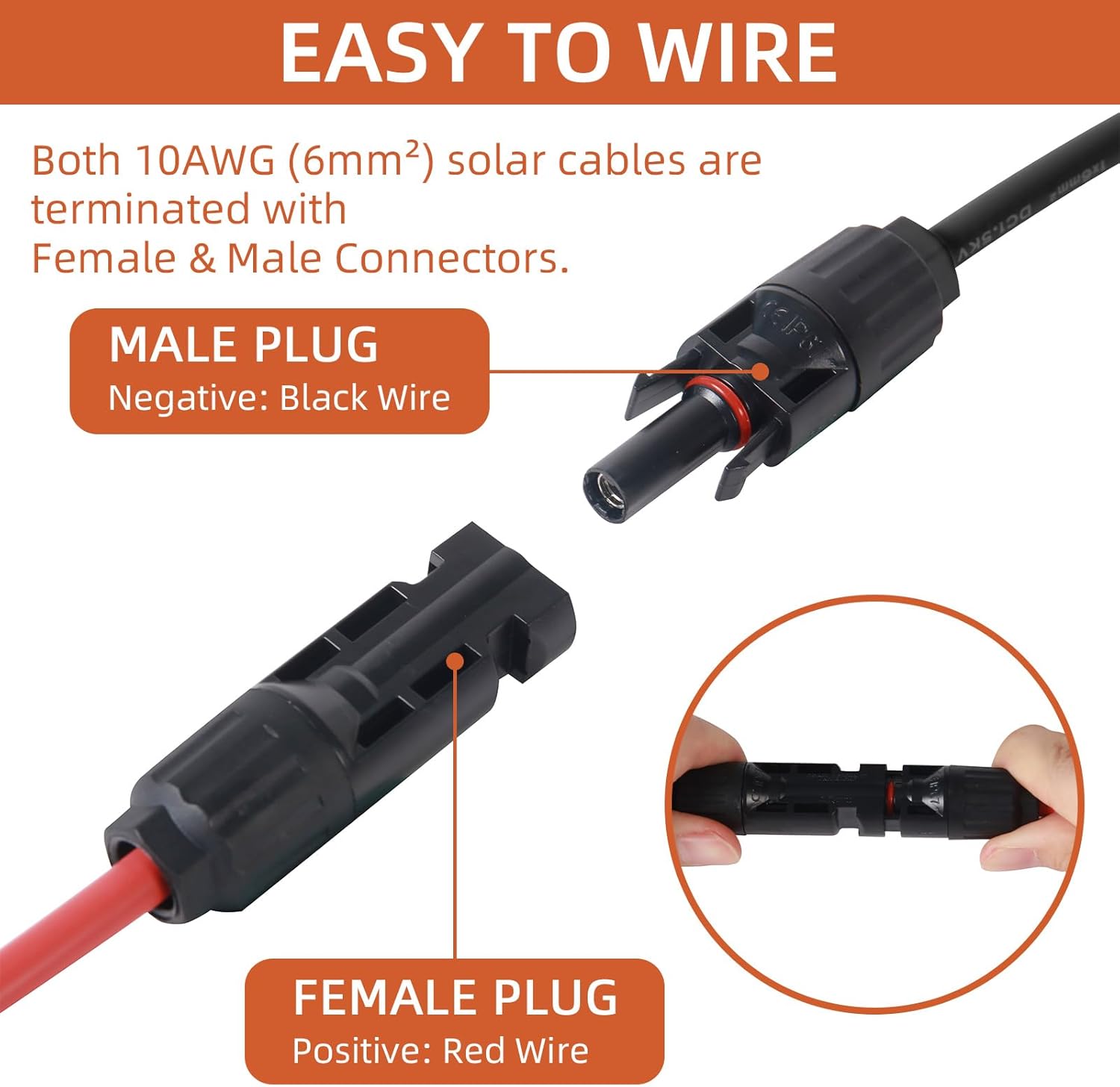 10AWG Solar Panel Extension Cable - 100FT Red + 100FT Black with Female and Male Connectors for Home, Boat, and RV Solar Panels