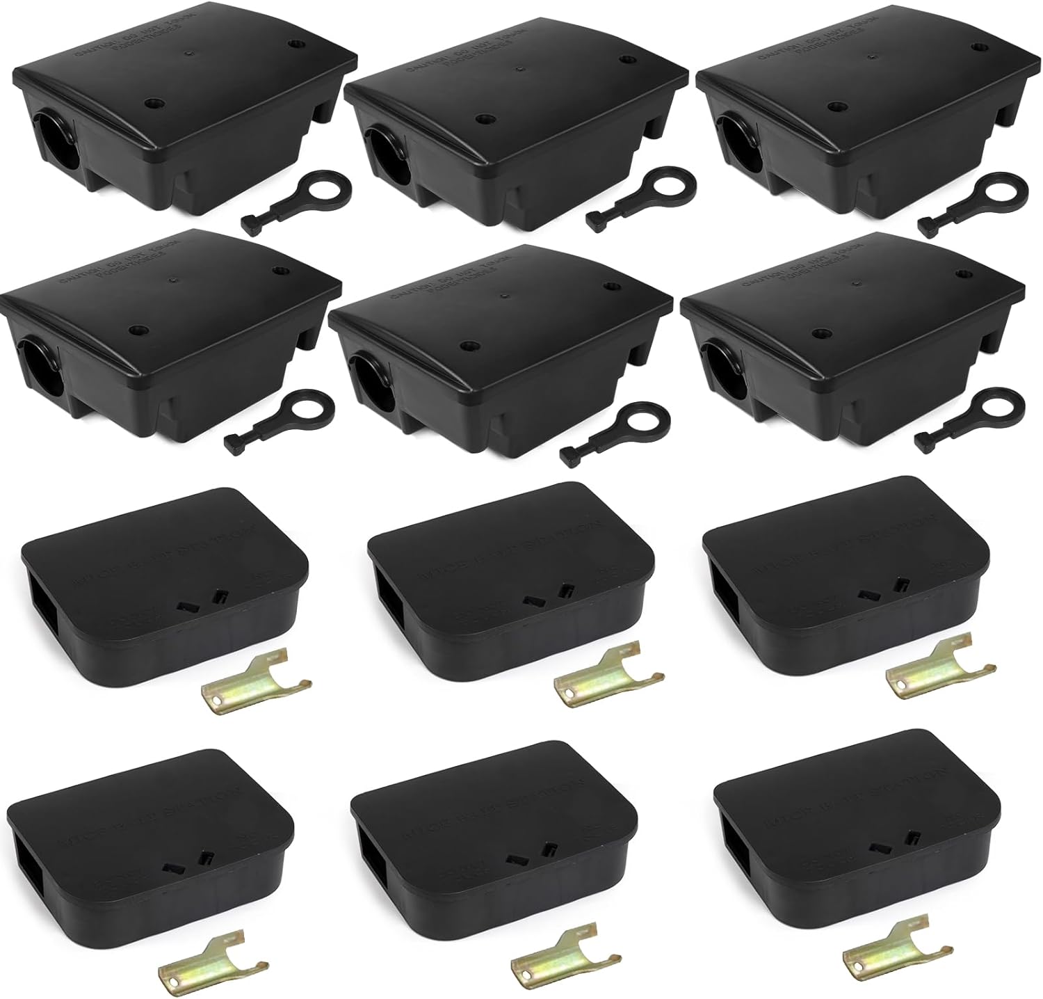 12 Pack Key–Required Rat Bait Stations & Mouse Bait Stations – 6 Large & 6 Compact, Lockable Weather–Resistant Plastic for Indoor & Outdoor – Keeps Children & Pets Safe