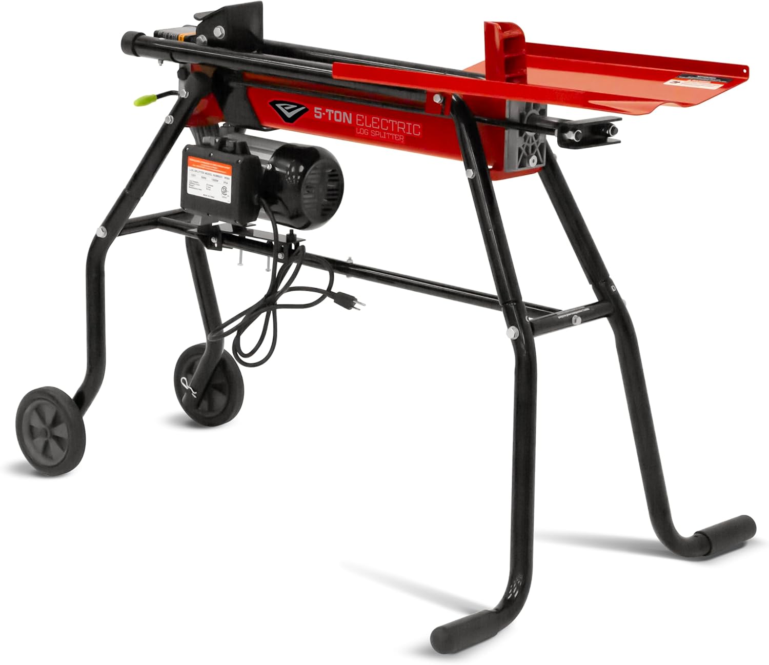 Earthquake 44099 5-Ton Electric Log Splitter with Stand/Tray, Black/Red