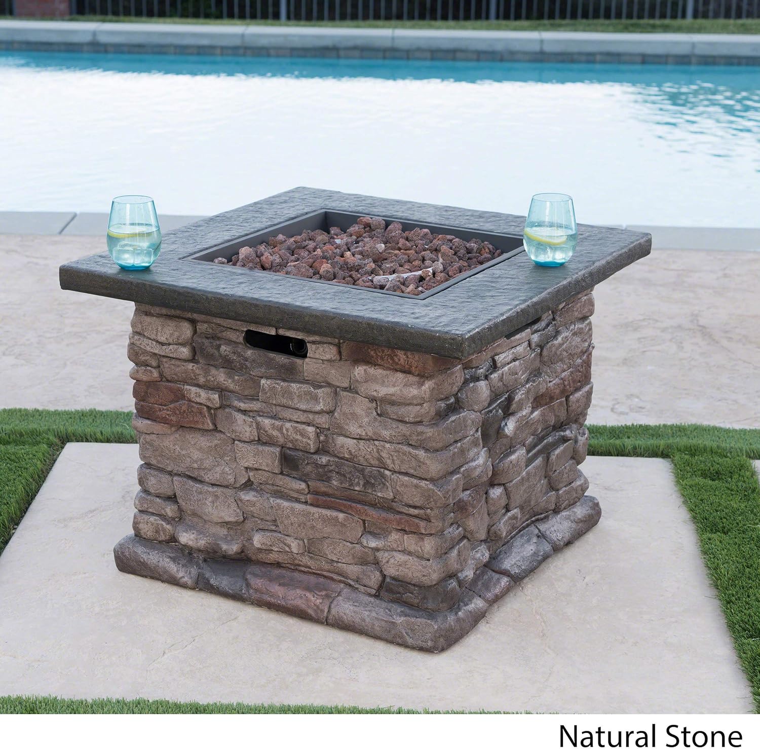 Christopher Knight Home Stonewall Outdoor Square Fire Pit - 40,000 BTU, Natural Stone