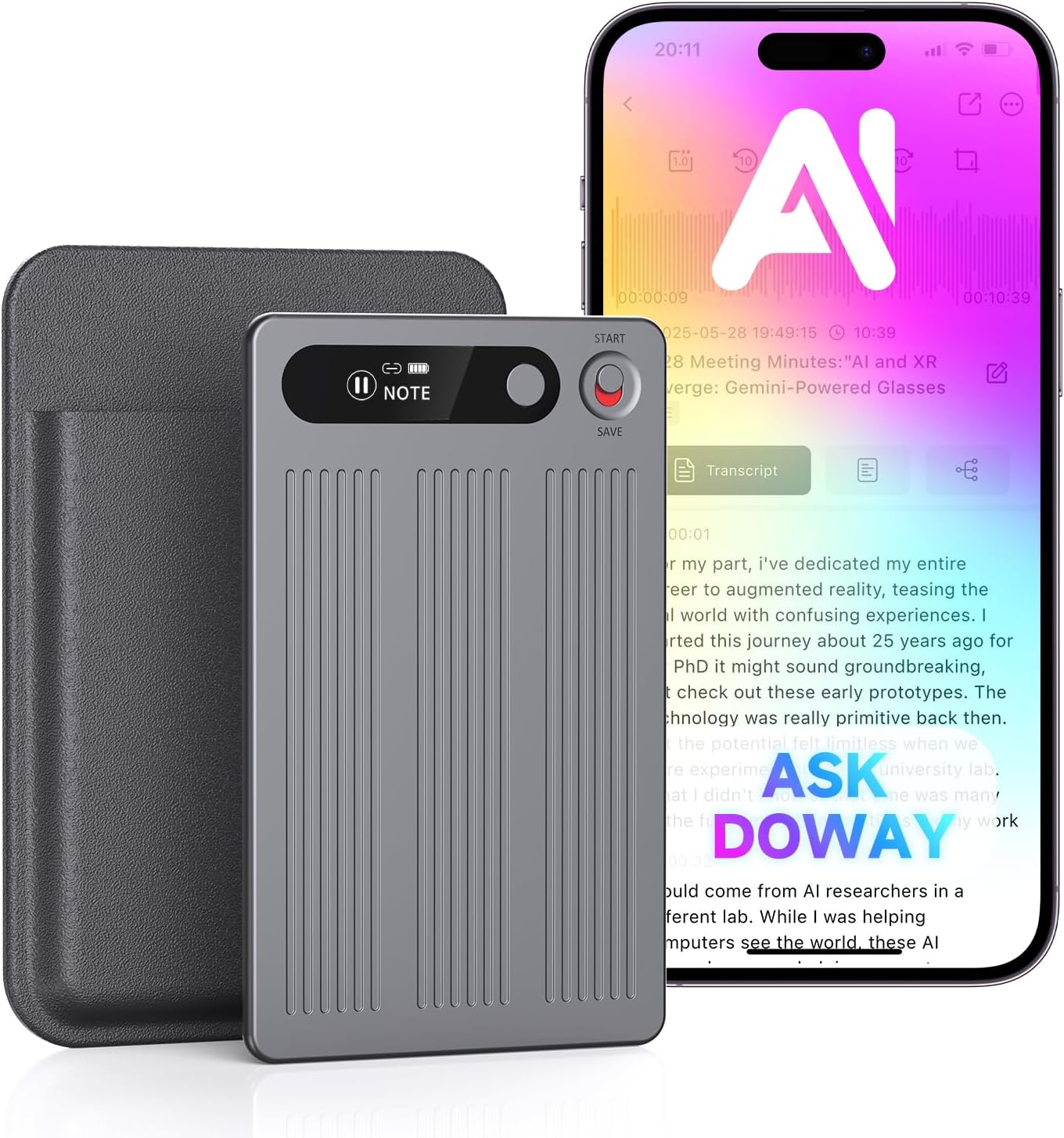 AI Voice Recorder, Note Voice Recorder with Transcribe＆Summarize, Al Noise Cancellation Technology, Two-Way Translation with APP, 80+ Languages, 64GB Memory, 120+ Templates Audio Recorder for Meeting