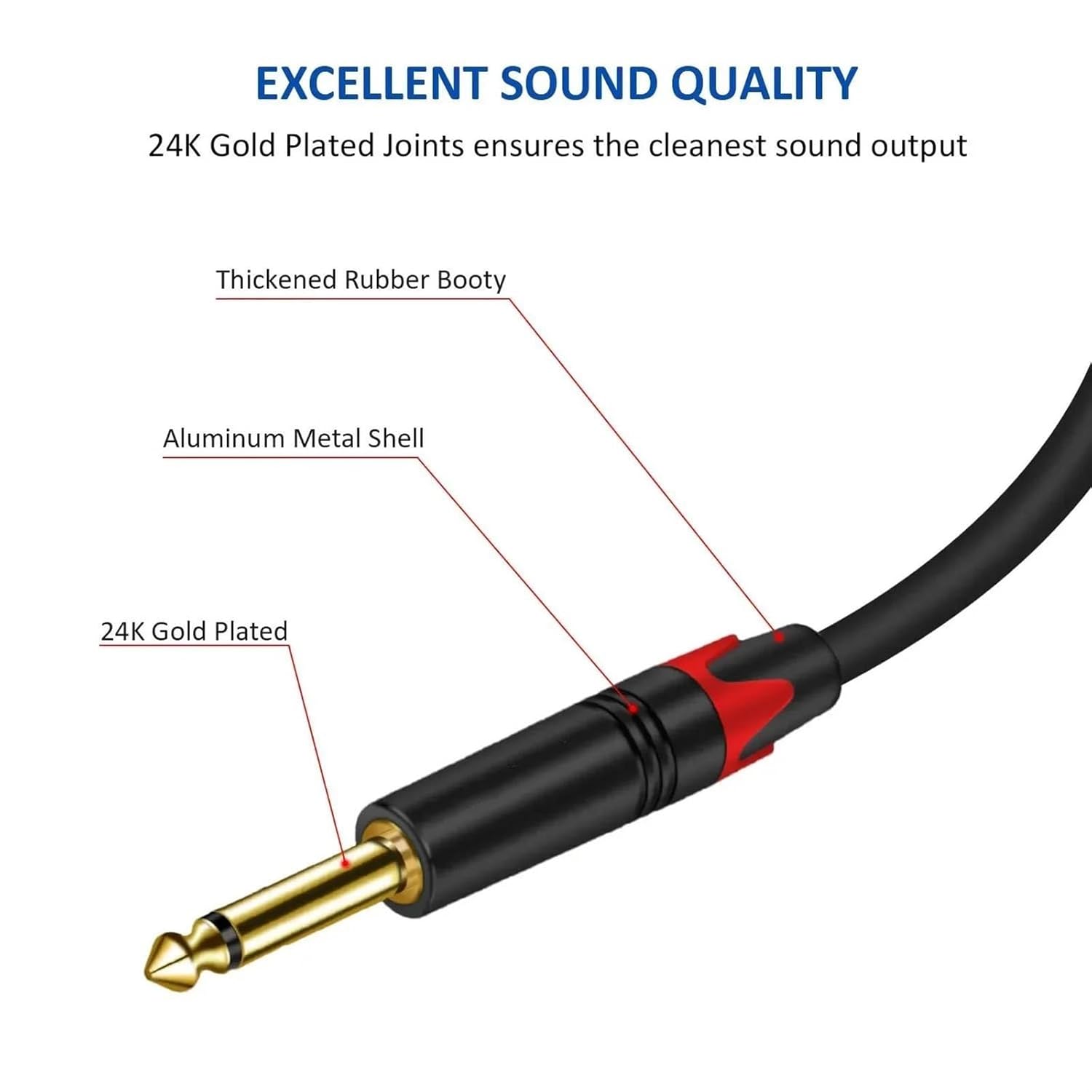 Pro Audio Cable 6.5mm Guitar Cable Male to Male 1/4 Inch Cord for Guitar Electronic Mixer Speaker Amplifier Cables(TS,10m)