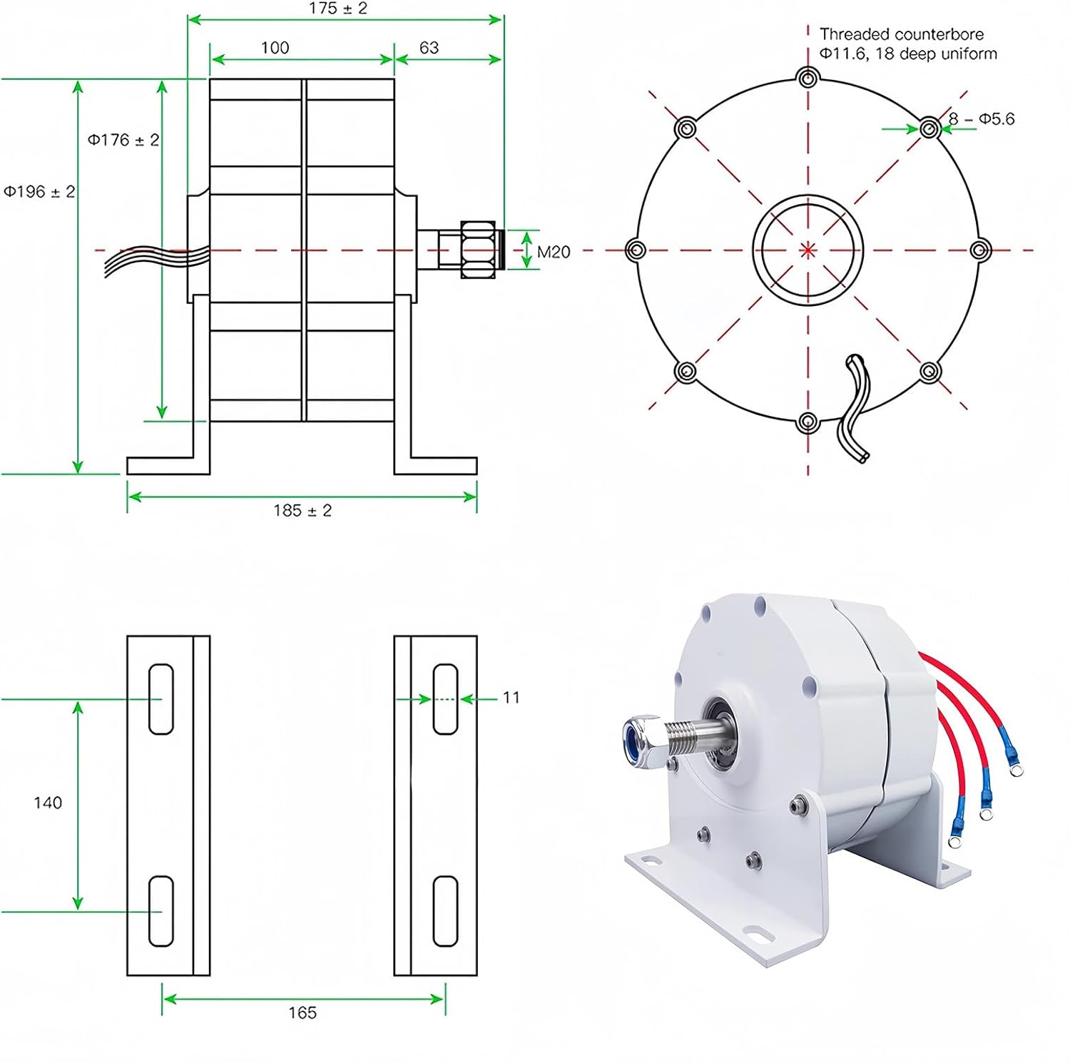 600W Gearless Wind Turbine Generator - 12000W 12V/24V/48V 3 Phase AC Permanent Magnet - Base Included for Vertical & Horizontal Turbine Applications