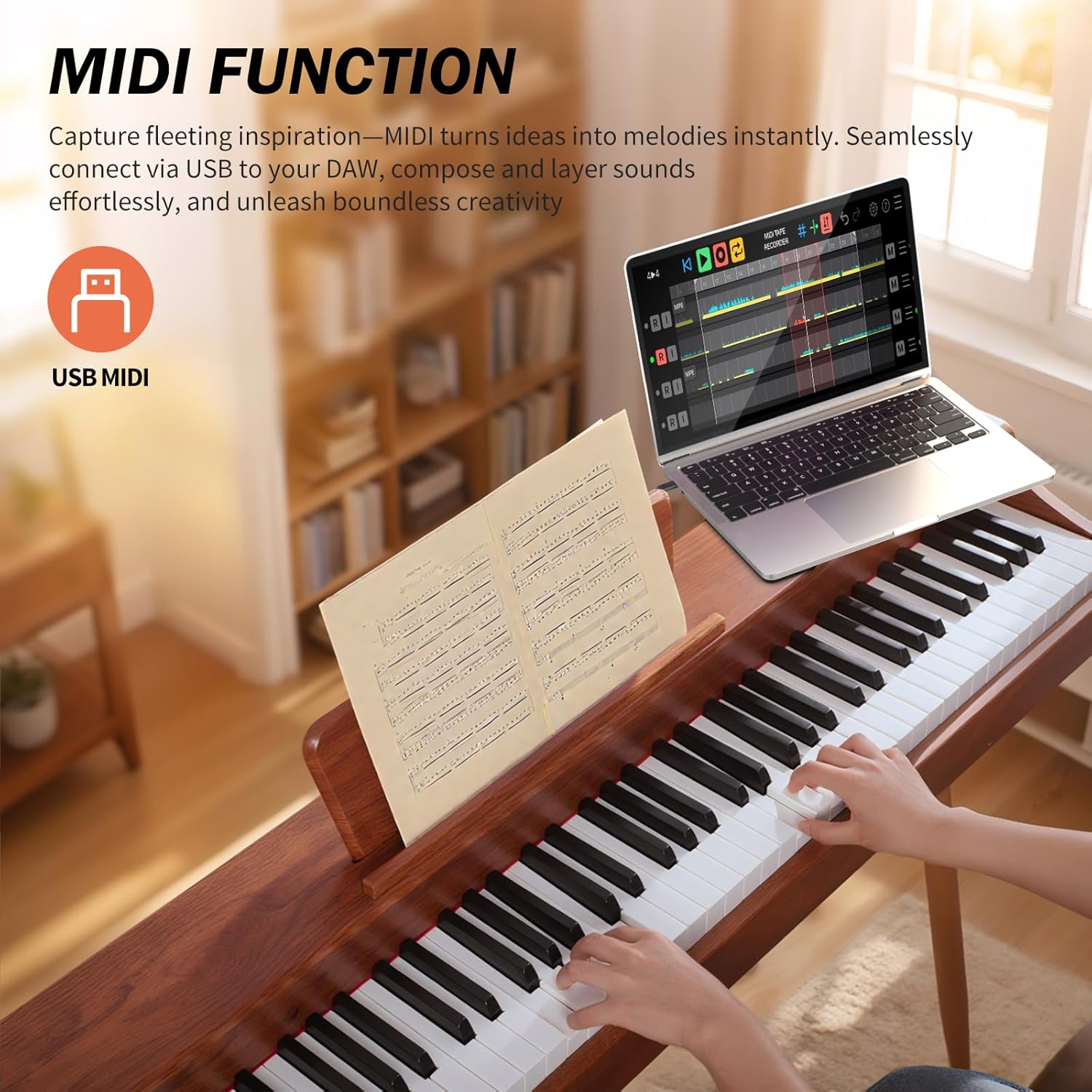 AiJoy Digital Piano 88-Key Hammer-action Weighted Keyboard, Full Size Wooden Electric Piano for Beginners with Triple Pedal, Compact Design, Supports MIDI/Headphone Connection, ADP-20