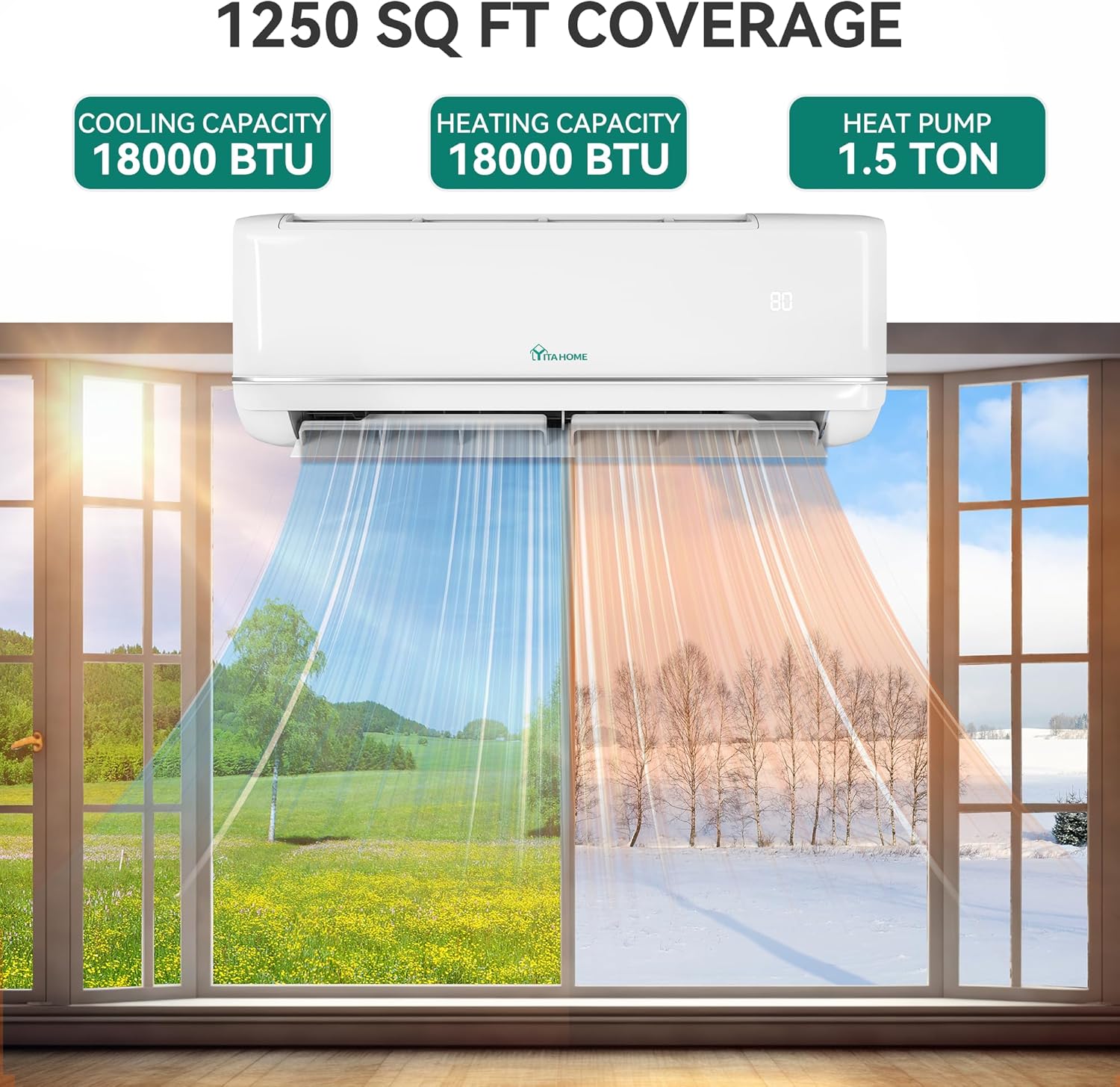 YITAHOME 18000 BTU Mini Split Air Conditioner Heat Pump System, WiFi Enabled 21 SEER2 208-230V Inverter Ductless AC Compatible with Alexa, Cool Up to 1250 Sq. Ft, Complete Installation Kit, 1.5 Ton