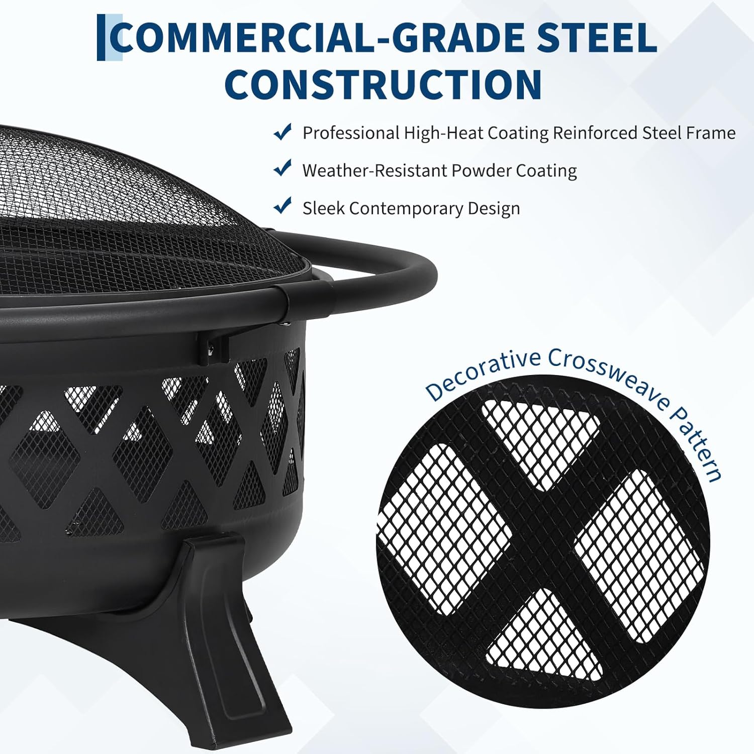 36-Inch Outdoor Wood Burning Fire Pit with Lid & Spark Screen, Heavy Duty Steel, BBQ Grill Grate, Poker, for Backyard, Patio, Campfire