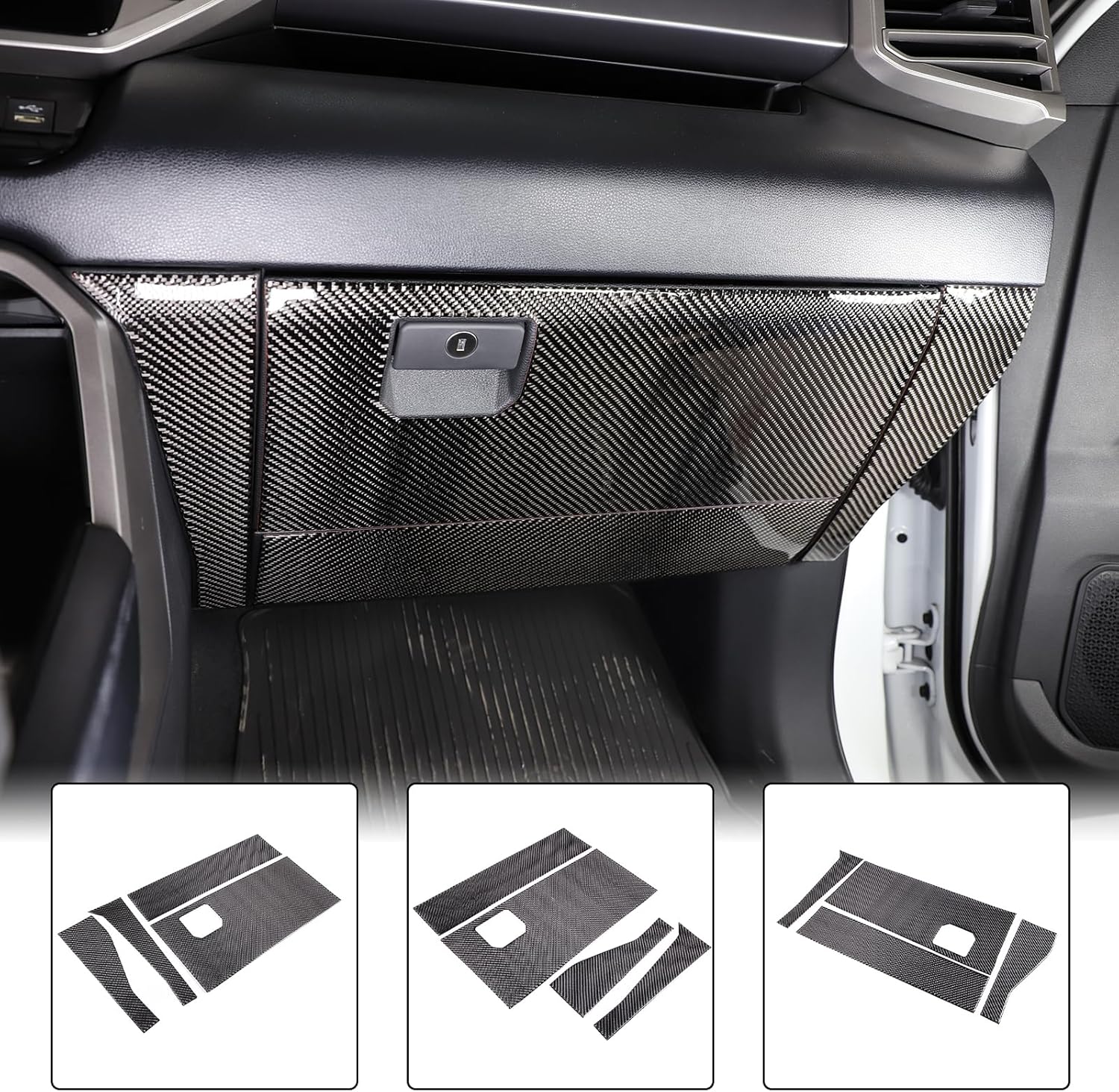 Aunginsy Car Passenger Glove Box Panel Trim Sticker Compatible with Toyota Tundra/Sequoia 2022 2023 2024 Pickup Truck Real Carbon Fiber Decorative Sticker Protection Cover Interior Accessories