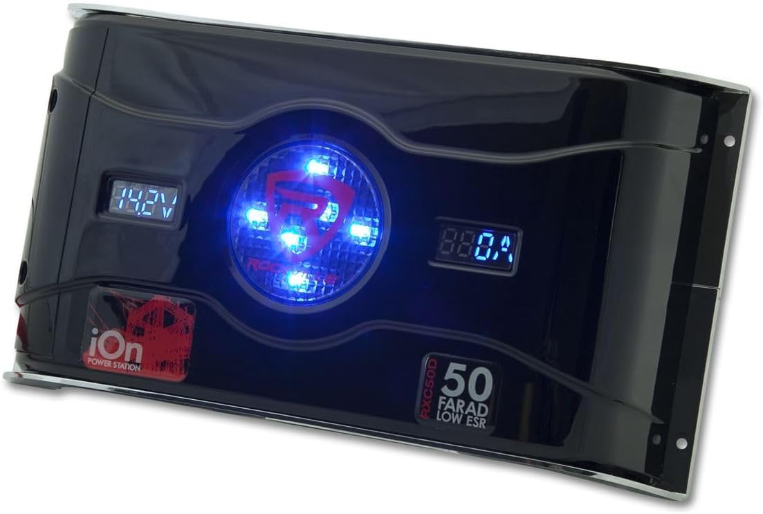 Rockville RXC50D v2 50 Farad 24V Car Audio Capacitor with Voltage+Amerage Meter