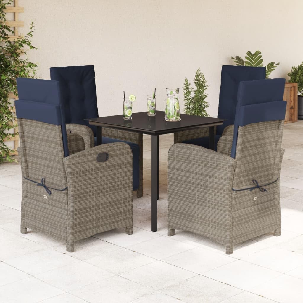 5 Piece Patio Dining Set with Cushions Gray Poly Rattan Garden Furniture