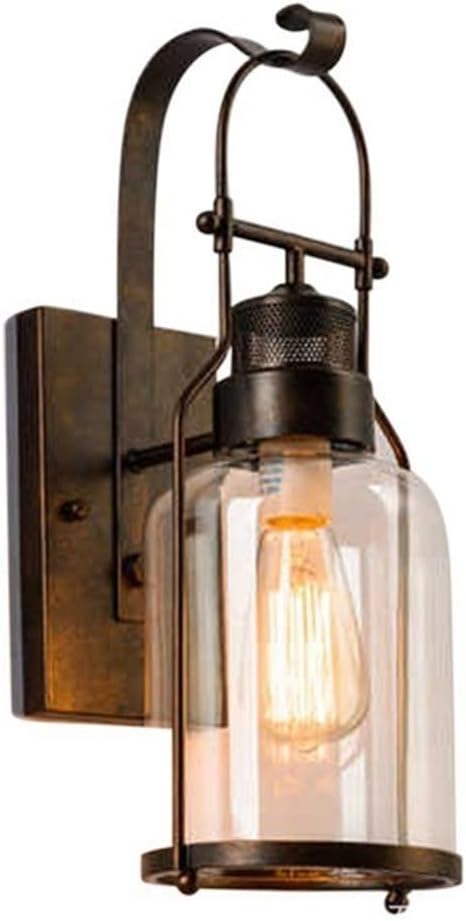 Exterior Light Vintage Industrial Outdoor Wall Lamp Exterior Waterproof Wall Lantern Porch Wall Sconce with Toughened Glass Shade Front Door Wall Mount Garage Lighting Fixture Outdoor Wall Light (Co