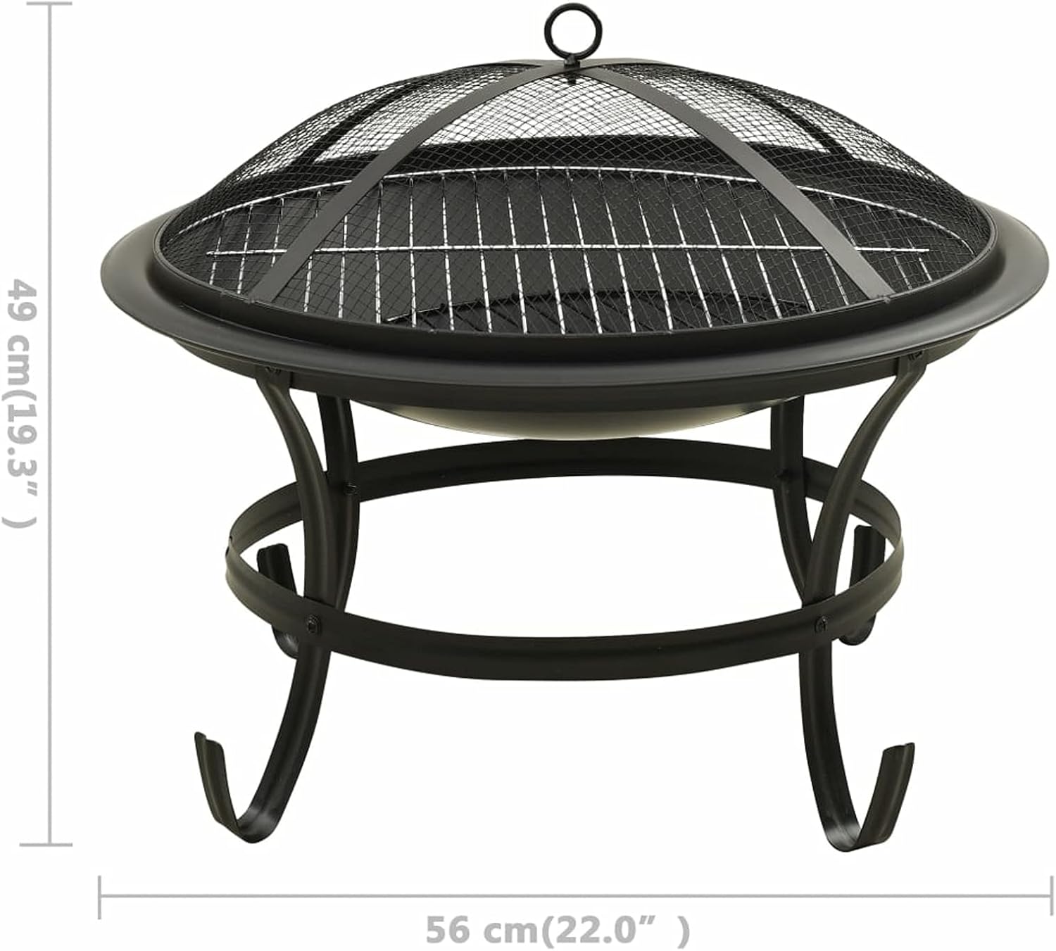 2 in 1 Fire Pit and Barbecue with Poker Steel 56 x 56 x 49 cm Outdoor Fire Pit Garden Fire Pit Fire Bowl Black for Garden Terrace