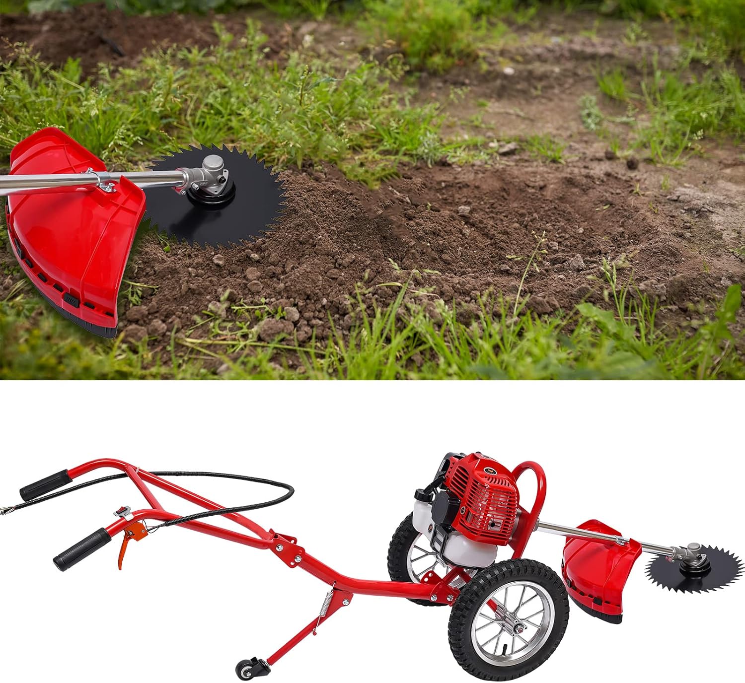 49CC 2-Stroke Gas Powered Hand Push Lawn Mower,Single-Cylinder Air-Cooled System 6500-7000r/Min,for Home Garden Yard