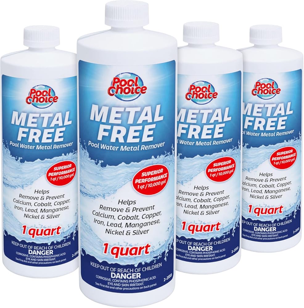 SpaChoice 1-Quart 4-Pack Premium Metal Free Pool Water Metal Remover, Pool Stain Remover, Made in USA