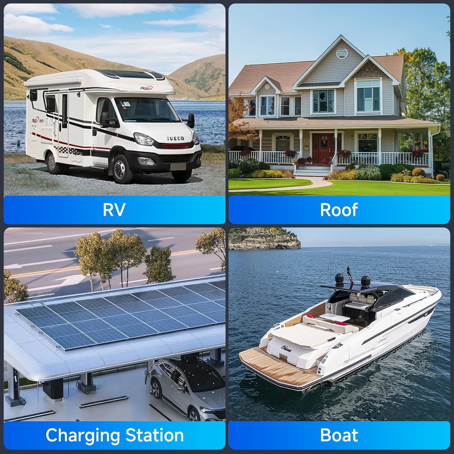1200 Watt Solar Panel, 6 Pack of 200W Monocrystalline Cell High-Efficiency PV Module, 25% Conversion Rate 12V Solar Panels for Homes Camping RV Battery Boat Caravan and Other Off-Grid Applications