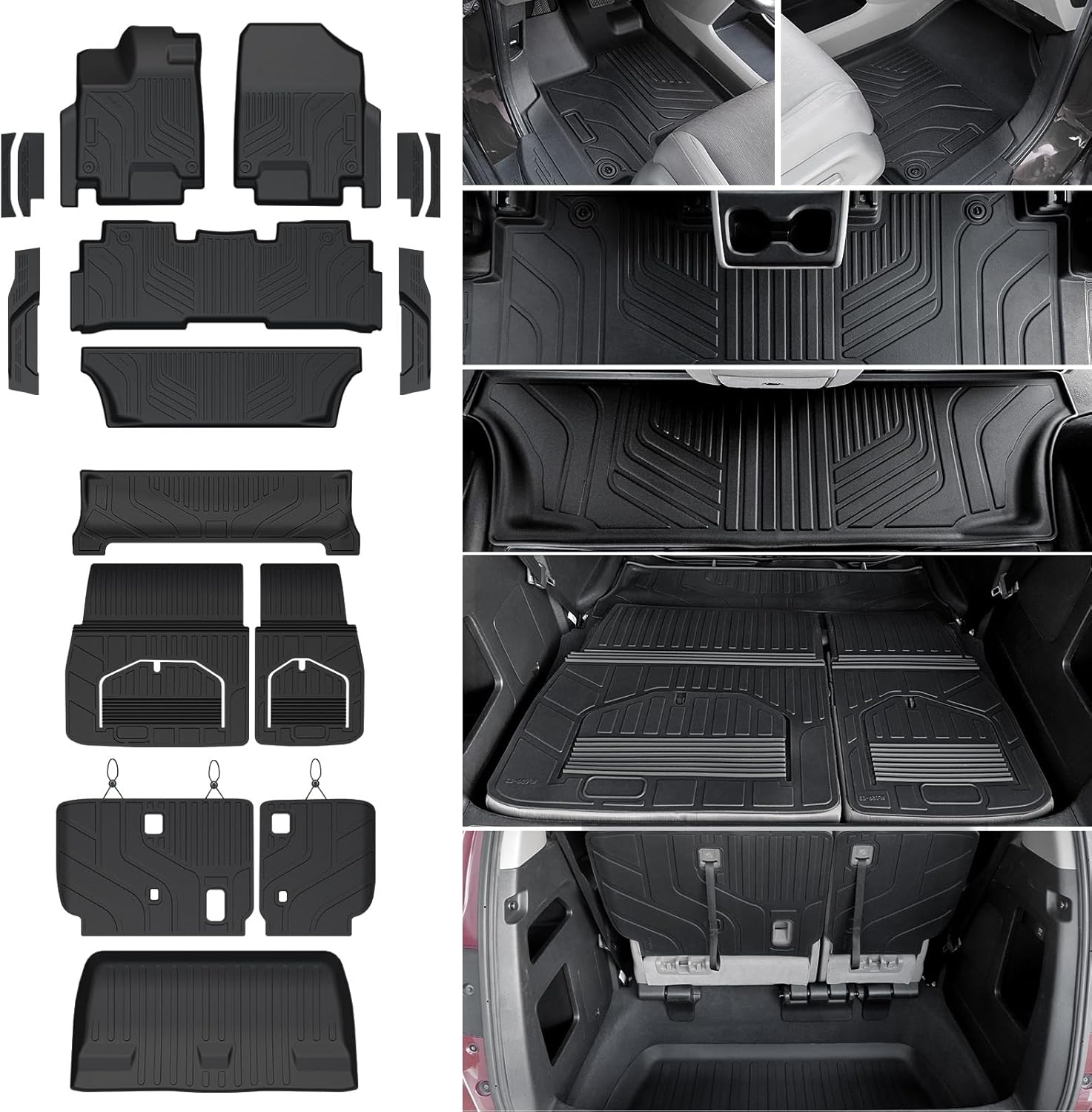 Floor Mats Set for 2018-2026 Honda Odyssey, All Weather TPE Backrest Mat Trunk Mat Cargo Liner for Stowed Flat 3rd-Row Seating and Well Area Accessories(Full Mats Set for Full Coverage)