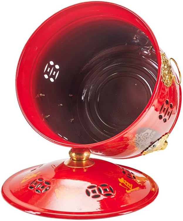 Outdoor Burn Barrels, Stainless Steel Burn Barrel, Metal Incinerator, Garden Backyard Debris Bin for Paper Leaf Trash Buddhist Ritual Supplies, Red(Large)