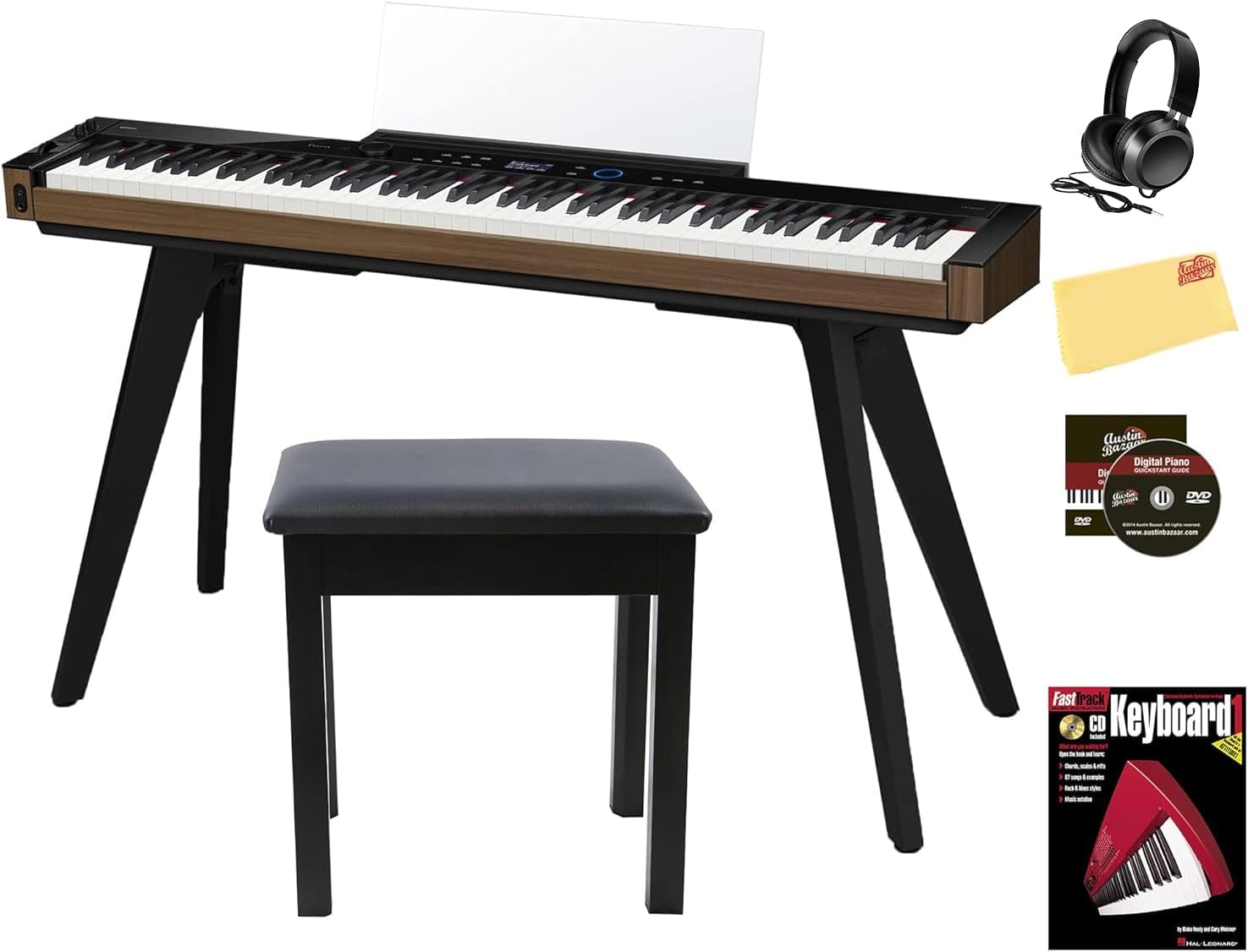 Casio Privia PX-S6000 Digital Piano - Black Bundle with CS-90P Stand, Bench, Headphones, Piano Book, Online Piano Lessons, Instructional DVD, and Austin Bazaar Polishing Cloth